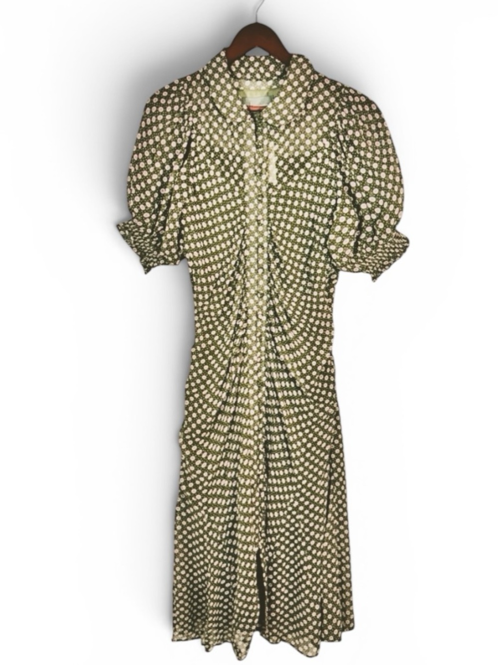 Anthropologie Puff-Sleeve Ruched Mesh Midi Shirt Dress 12 May fit 10 - Picture 4 of 10